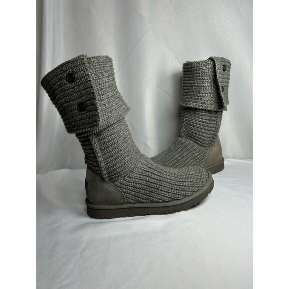 Ugg Cardy dark grey sweater classic tall 2 button womens boots SZ 10 - Picture 1 of 10